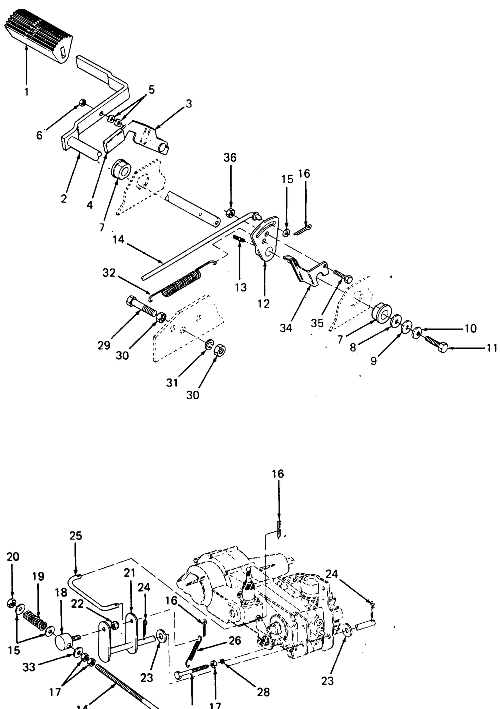 Brake Pedal And Connections Diagram and Parts List for 1320 147008-207400-130232100-131232F100-139232100 Cub Cadet Lawn Tractor